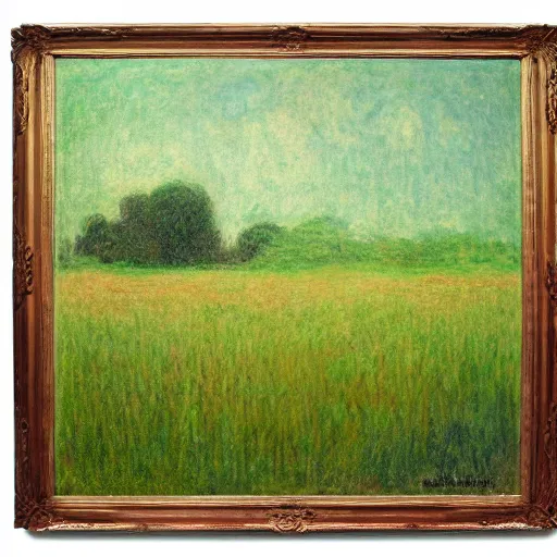 Image similar to a large gelatinous blob monster roaming threw a field, landscape, in the style of monet