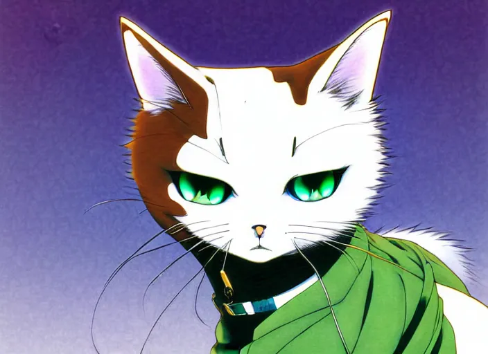 Image similar to anime visual of a cute cat, with green eyes!!!!, high quality detailed anime, cel shaded, digital art by last exile murata range blue submarine no 6, hd, ambient light