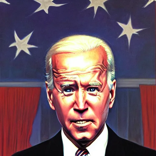 Image similar to Joe Biden, portrait, art by Wayne Barlowe, oil on canvas