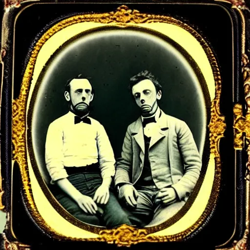 Image similar to tintype photo of “ rick and morty ” “ 1 8 8 0 s ” detailed