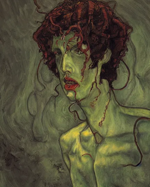 Image similar to portrait of cthulhu by greg rutkowski in the style of egon schiele