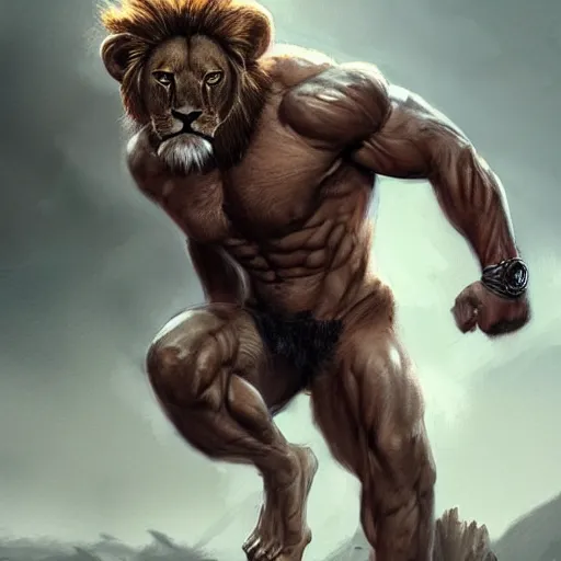 Image similar to a muscular half man half lion mutant creature,digital art,ultra realistic,ultra detailed,art by greg rutkowski,hyperdetailed,anthropomorphic,photorealistic,trendimg on artstation,deviantart