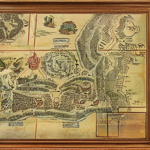 Prompt: treasure map of yeovil, antique art