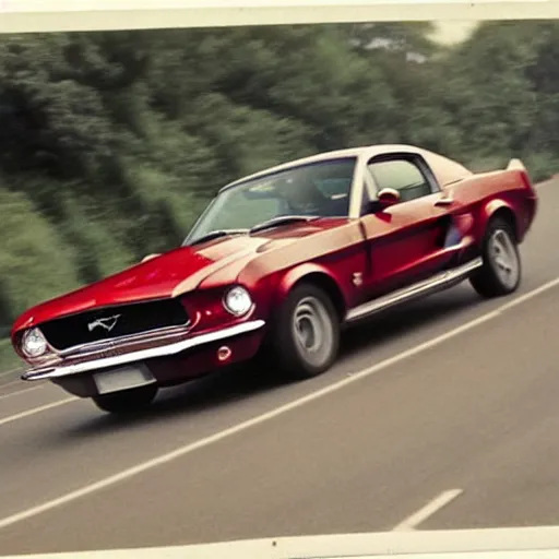 Image similar to coloured photograph of a muscled young white bald guy with broad shoulders, black shirt and a large chest driving a racing red mustang down a british road, high detail, very clear faces