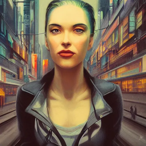 Image similar to detailed face of a woman, clockwork, moment, tectonic sky, skydome, bullet train, turbines, utopian, tech noir, wet reflections, prism, atmospheric, ambient, pj crook, syd mead, livia prima, artgerm, greg rutkowski, nick alm, casey baugh