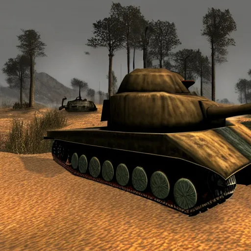 Prompt: wwii tank in morrowind, retro 3 d graphics, game screenshot
