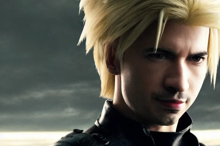 Image similar to live action film still of nathan fielder playing cloud strife in the new sci - fi movie