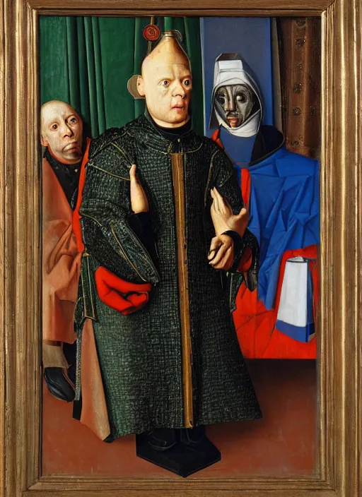 Prompt: a cyborg priest by Jan van Eyck