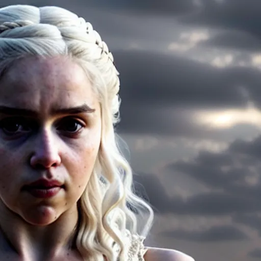 Image similar to a selfie of daenerys targaryen played by a young scarlett johansson, medium shot, detailed eyes,