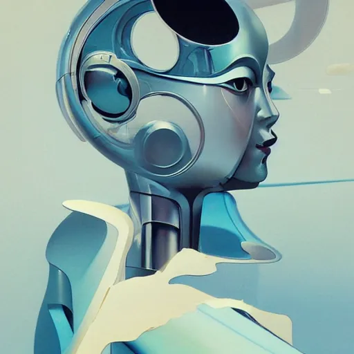 Prompt: scifi futurism automaton minimalism chrome by peter mohrbacher art Hajime Sorayama airbrush hyperrealism model abstract shatter fragments cubism futurism pastel blue soft flat minimal minimalism portrait face jackson pollock ukiyo-e lithograph mark ruthko