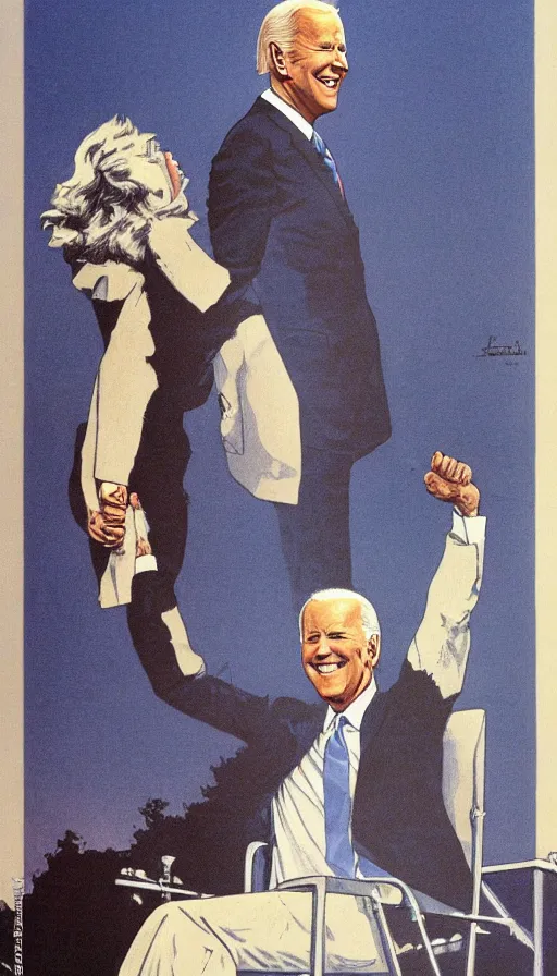 Image similar to joe biden triumphant. portrait by jean giraud and anton otto fischer