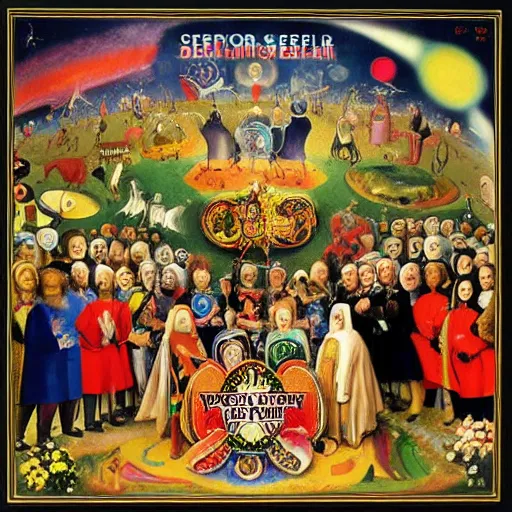 Prompt: Sgt. Pepper album cover painted in the style of Hieronymus Bosch