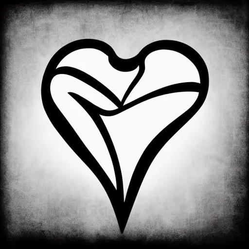 Prompt: clean black and white print, logo of an heart with a stylized gymnast human body form inside