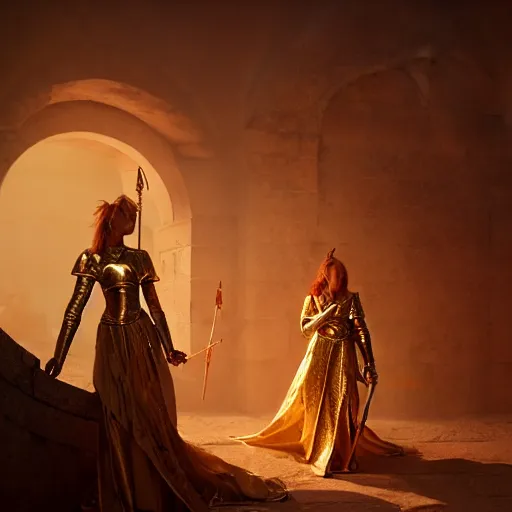 Prompt: An portrait of a female Knights of Zodiac, golden and copper, at ancinet Agora of Athens, ruins, Golden Light, illustration, artwork by greg rutkowski, Daeho Cha and WLOP, volumetric light, lightrays, smoke, cinematic, intricate, hypermaximalist