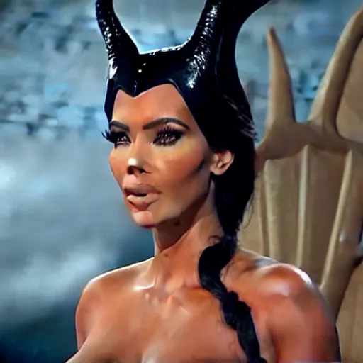 Image similar to A still of Kim Kardashian as Maleficent