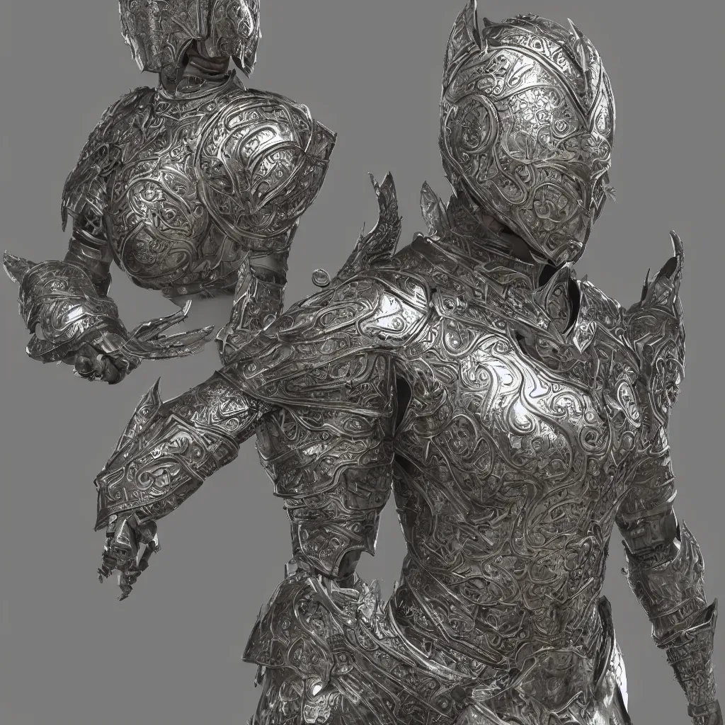 Image similar to 3 d rendered, realistic, suit of decorative female armor, filigree, lord of the rings, detailed, art station, unreal engine