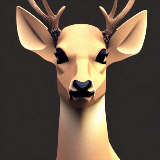 Image similar to a calming image of a deer. deer portrait. low poly. symmetric. stunning. trending on artstation