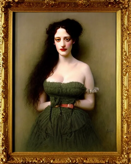 Image similar to portrait en buste of eva green kat dennings by Hughes Merle, by Pierre Auguste Cot, perfectly detailed eyes, realistic fabric, abundant detail