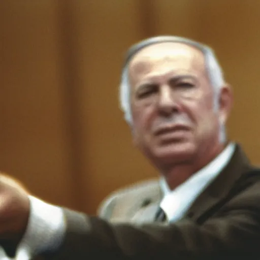 Image similar to photo of yitzhak rabin pointing at benjamin netanyahu on the background of the knesset, 5 0 mm, beautiful photo