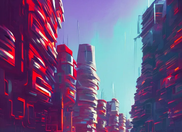 Image similar to A professional digital painting of a sci-fi city with strange angles, by Alena Aenami, trending on Artstation