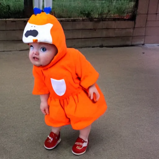 Image similar to cute baby chick dressed as an inmate