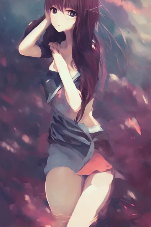 Image similar to concept art, anime, poster, cute girl pose, by wlop,
