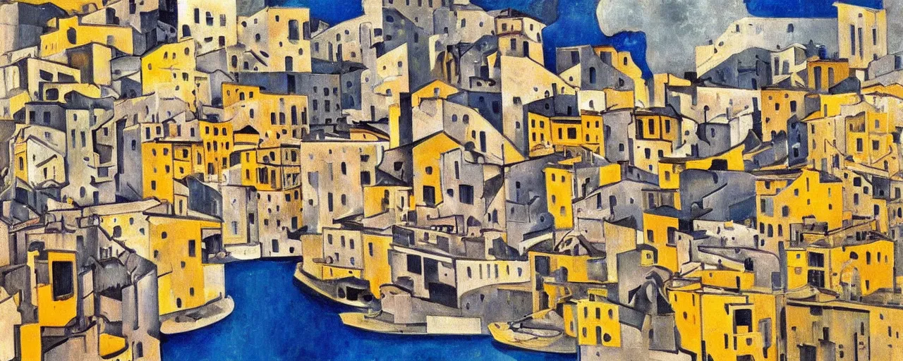 Prompt: georges braque painting mix of naples, italy