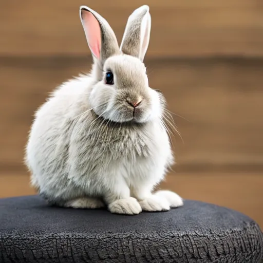 Image similar to a cute bunny sitting on a tire, studio photo, high quality