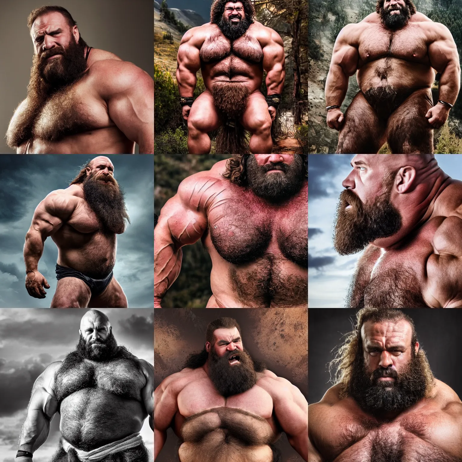 Prompt: big hairy thick masculine barbarian strongmen kings with massive muscle, photography, highly detailed, epic, high definition, 4 k, 8 k, dad energy