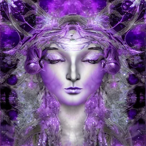 Prompt: crystethereal lavender atrium goddess manipulation image layered, infusion abstractart cybermonday digitalart lilac silver silver goddess, fuji abstractart image digitalart pastel lilac sparkle goddess, fuji surreal digitalart creations serene lilac sparkle goddess, grey lilac weeping goddess sirens abstract image collage