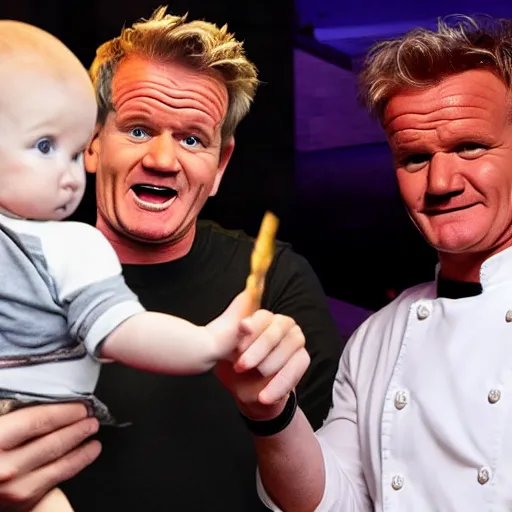 Prompt: gordon ramsey yelling and pointing at a baby