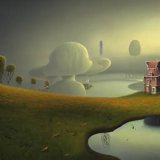 Image similar to an intriguing building in a beautiful landscape by gediminas pranckevicius