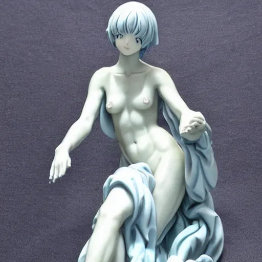 Image similar to renaissance marble statue of kawaii rei ayanami kneeling relaxed wearing flowing robes