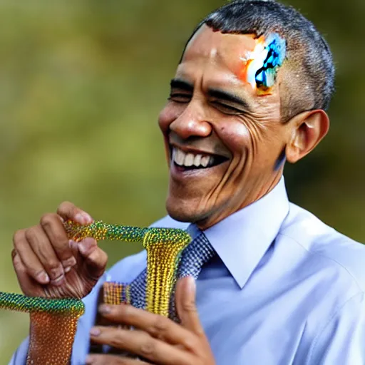 Image similar to obama playing with a slinky