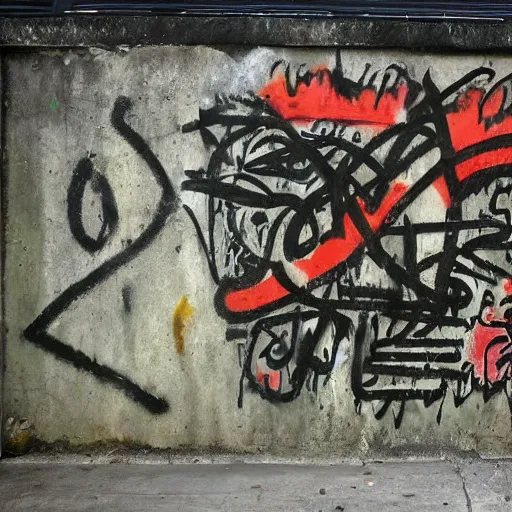 Prompt: arabic calligraphy, transylvanian folk art, in the style of graffiti, made by jean michel basquiat, made by banksy