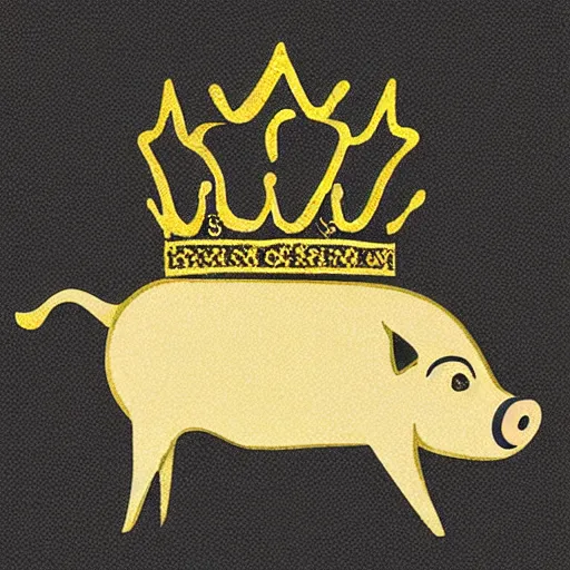 Image similar to pig in a gold crown on a black background, intricate illustration