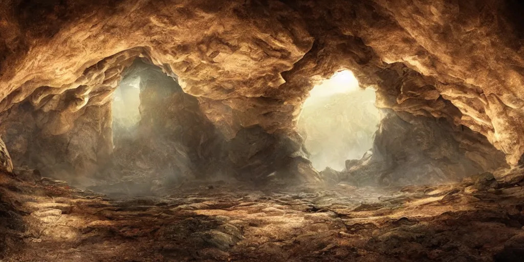 Prompt: beautiful matte painting of the inside of a cave