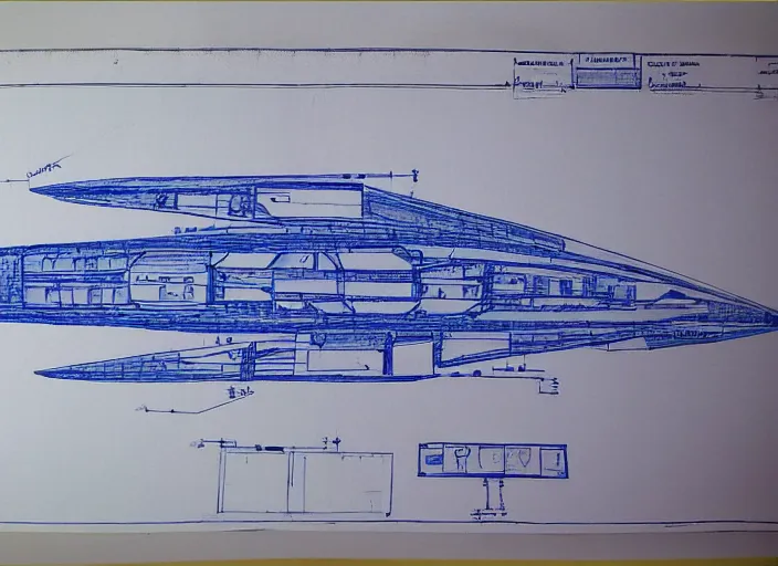 Image similar to a highly detailed blueprint of a giant spaceship, by karanak