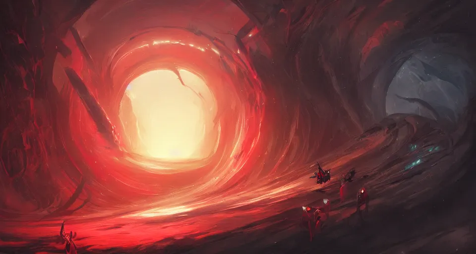 Prompt: a warping black and red checkerboard patterned vortex by peter mohrbacher, vivid colors, matte painting, 8K, concept art, mystical color scheme, trending on artstation