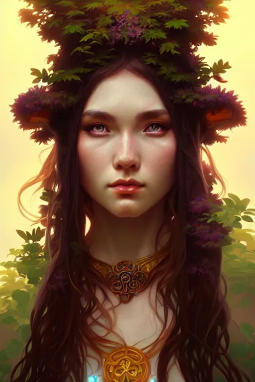 Image similar to beautiful druid portrait, highly detailed, digital painting, artstation, sharp focus, illustration, art by tan zi and ayanamikodon and alphonse mucha and wlop