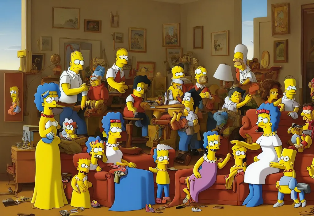 Prompt: the simpsons by jacques - louis david