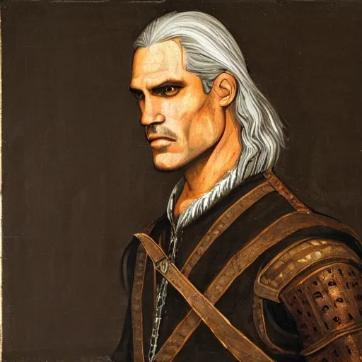 Prompt: a renaissance style portrait painting of Geralt de Rivia