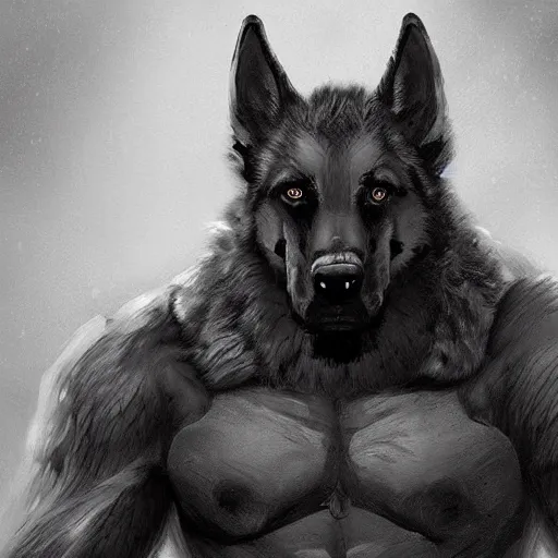 Image similar to a wounded humanoid german shepherd beast - man in military style, sitting on the bed, highly detailed portrait, digital painting, artstation, concept art, smooth, sharp foccus ilustration, artstation