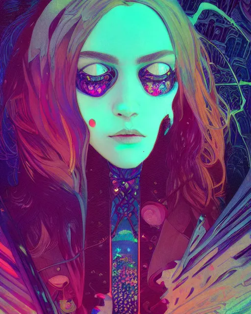 Image similar to glitch art vampire, glitches, vaporwave, highly detailed, very intricate, art nouveau pixelated, neon glitch, chromatic aberration, harsh lighting, award - winning, disney concept art illustration by mandy jurgens and alphonse mucha and alena aenami, glitch color palette, featured on artstation