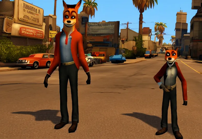 Image similar to A screenshot of Nick Wilde as Officer Tenpenny in GTA San Andreas.