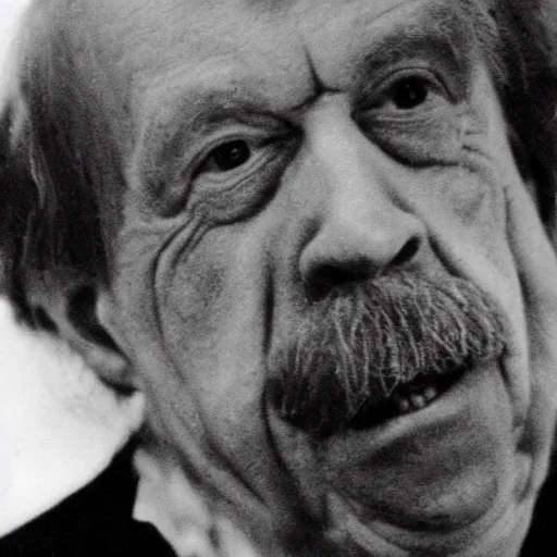 Image similar to a closeup of vaclav havel in a frame from a jan svankmajer movie