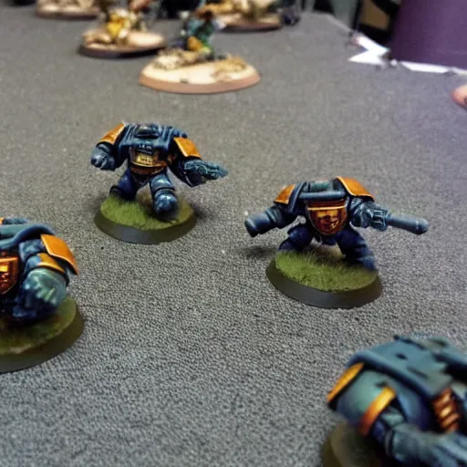 Prompt: space marines are breaching the walls, wh40k style