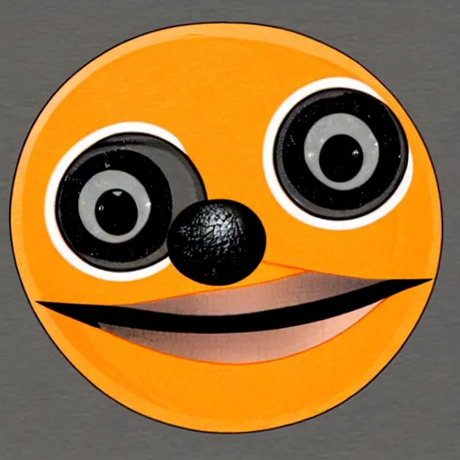 Image similar to an orange with eyes and mouth, making a weird face