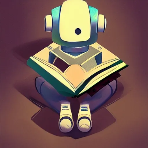 Image similar to cute robot reading a book. Trending on ArtStation, concept art