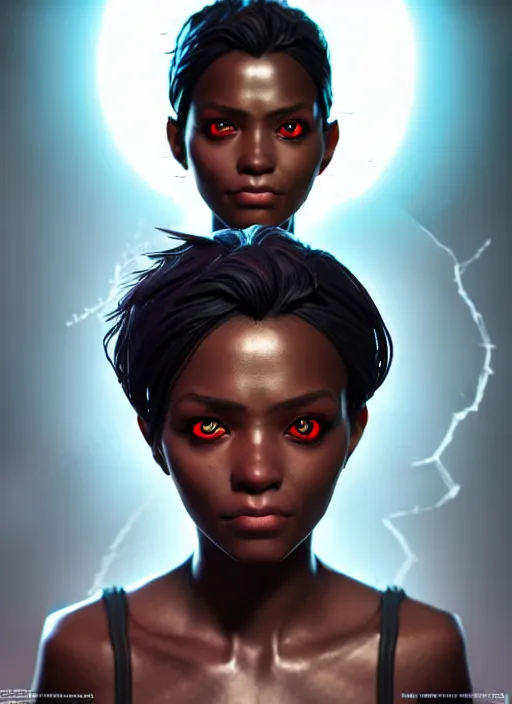 Image similar to An epic fantasy comic book style portrait painting of a short dark skinned girl thief with spidery hair and kind eyes, unreal 5, DAZ, hyperrealistic, octane render, cosplay, RPG portrait, dynamic lighting